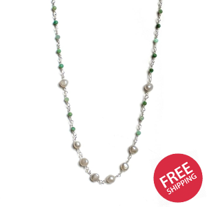 Amazonite & Freshwater Pearl Chain Sterling Silver Necklace