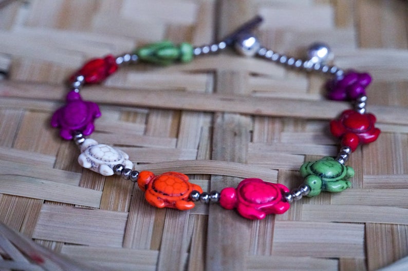 Colorful Turtle Boho Silver Anklet - Bracelets & Anklets