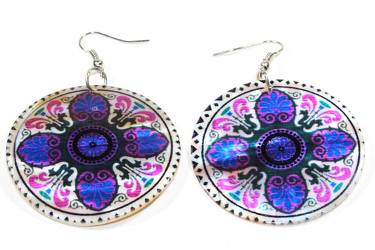 Mandala Chakra Art Mother Of Pearl Earrings