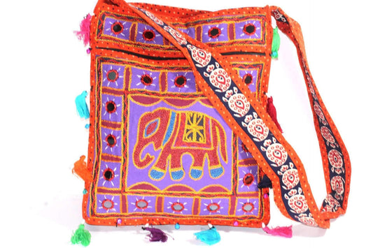 Mirror Work Elephant Multi Color Sling Jhola Bag