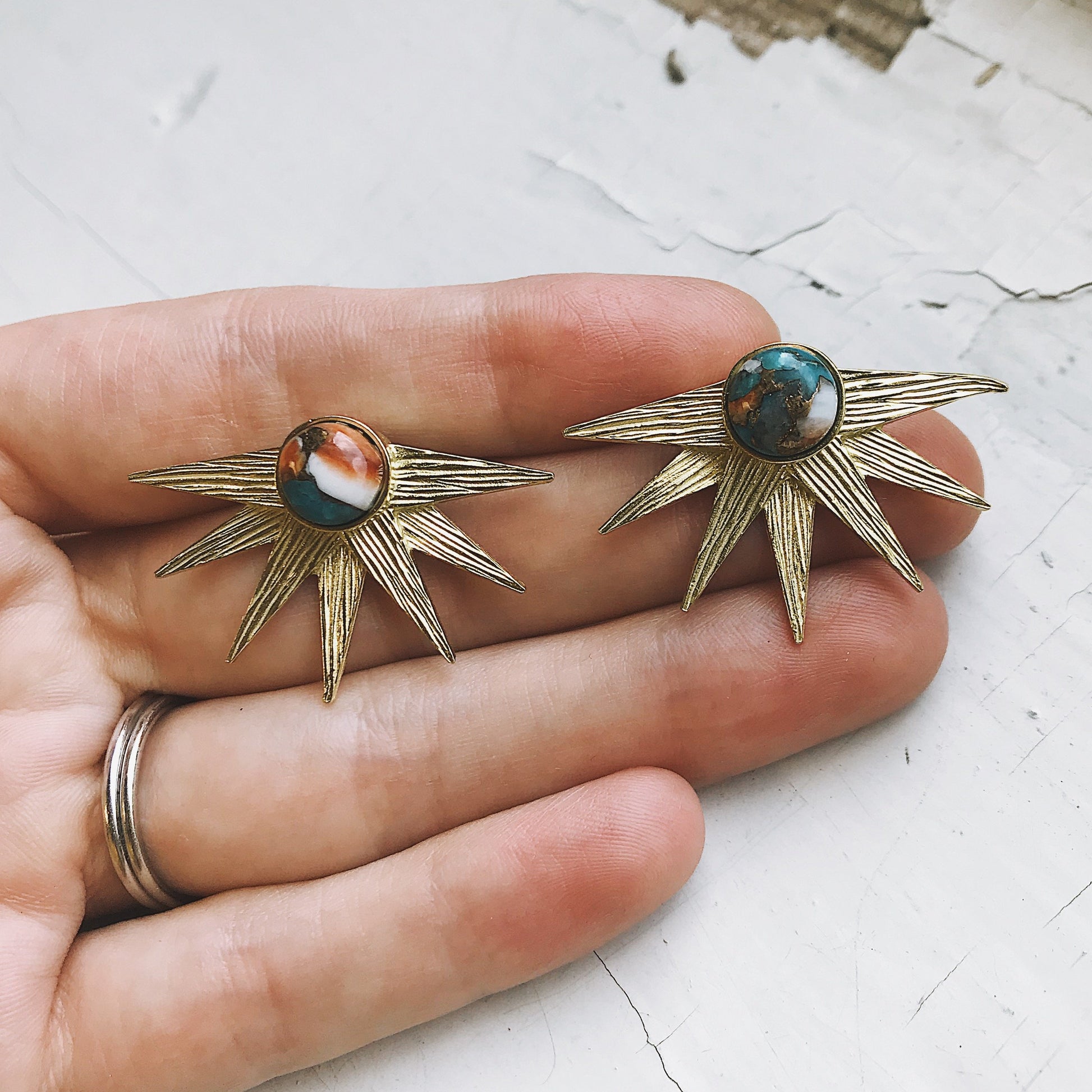 Sun Goddess Earrings with Copper Oyster Turquoise