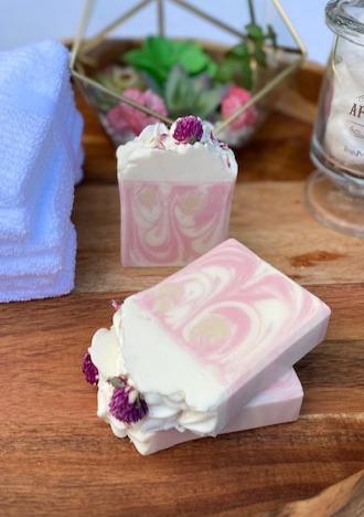 Berry Clean Cherry Bomb Cold Process Soap with Flower embed