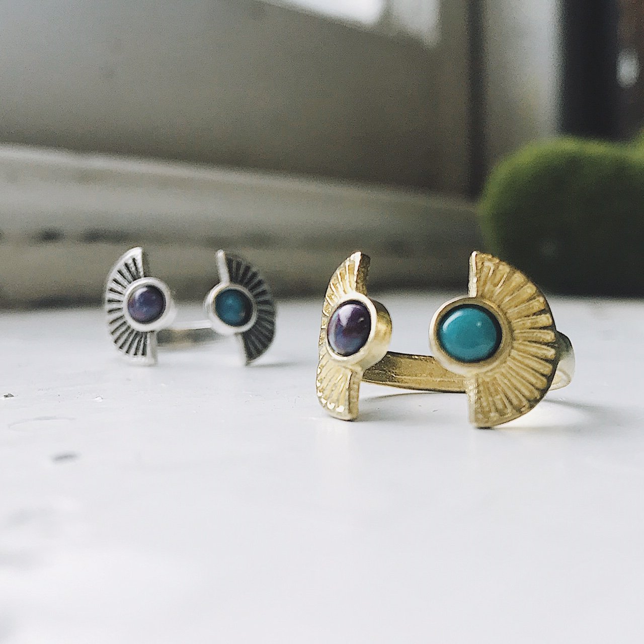 Dawn to Dusk - Two Stone Turquoise Boho Sunburst Ring