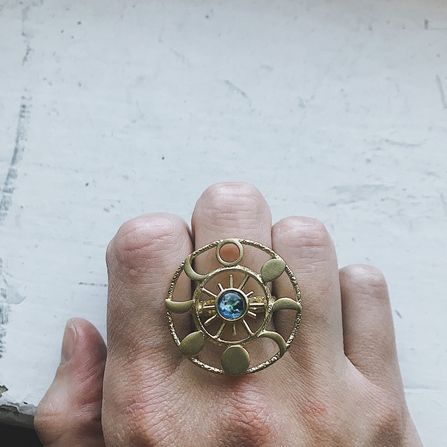 Large Gold Moon Phase Statement Cocktail Ring