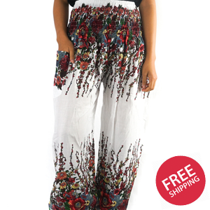 White FLORAL Women Boho & Hippie Harem Pants