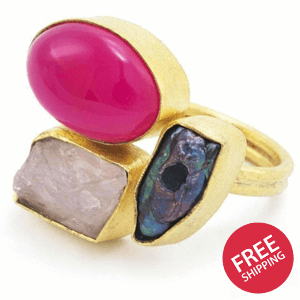 Tara Pearl + Rose Quartz + Pink Banded Onyx Ring