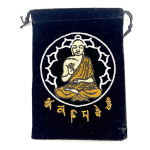 This is a black velveteen bag with a Buddha embroidered on it. Use it to store charms, gems, runes, and talismans, or for your next creative endeavour. 5" x 7" and comes in a pack of ten.