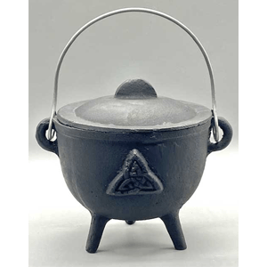 Triquetra cast iron cauldron w/ lid 4.5"
