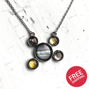 Jupiter and Galilean Moons Silver Pendant Necklace