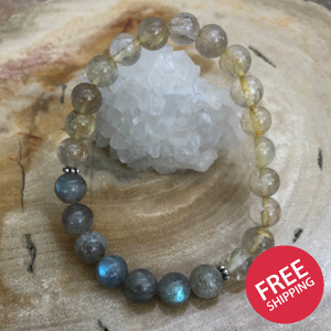 Citrine & Blue Flash Labradorite Stretch Bracelet! Natural Gemstones!