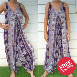 Purple Elephant Boho Hippie Jumpsuit