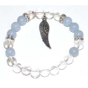 Clear Quartz & Angelite / Angel Wing Bracelet 8mm