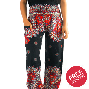 Black FLORAL Women Boho & Hippie Harem Pants