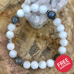 Rainbow Blue Moonstone & Blue Flash Labradorite Stretch Bracelet!