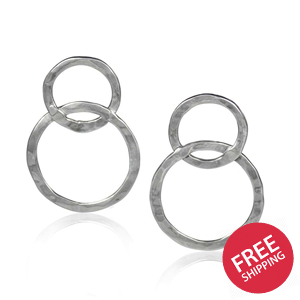 Hammered and Locked Circles Sterling Silver Earrings