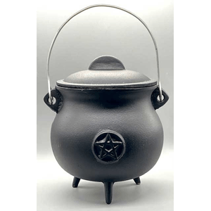 Pentagram cast iron cauldron w/ lid 8"