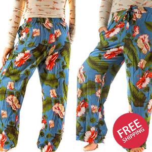 Leaf Print Women Boho & Hippie Harem Pants XS-M