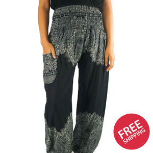 Black FLORAL Women Boho & Hippie Harem Pants