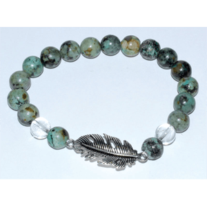 African Turquoise / Clear Quartz with Feather Bracelet 8mm
