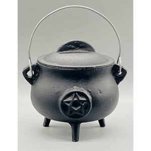 Pentagram cast iron cauldron w/ lid 5.5"