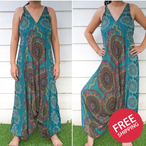 Teal Mandala Boho Hippie Jumpsuits