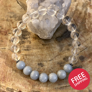 Angelite Celestite & Crystal Quartz Bracelet! Genuine Gemstones!