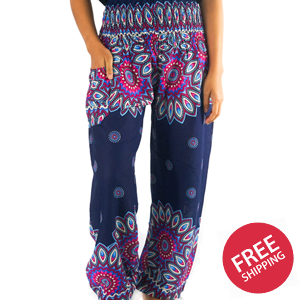 Blue FLORAL MANDALA Women Boho & Hippie Harem Pants