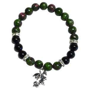 Ruby Zoisite / Black Onyx with Dragon sign Bracelet 8mm