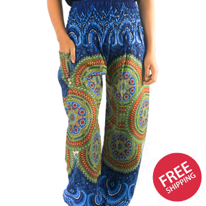 Blue Geometric Women Boho & Hippie Harem Pants