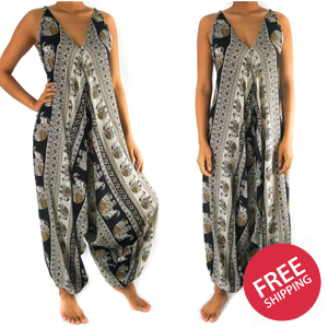 Black Elephant Boho Hippie Jumpsuit