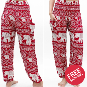 Burgundy ELEPHANT Women Boho & Hippie Harem Pants