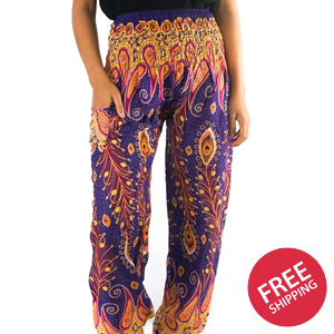 Puple Peacock Women Boho & Hippie Harem Pants