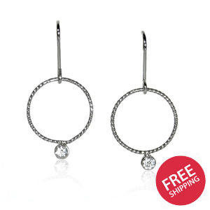 Twisted Hoop Topaz Charm Sterling Silver Fishhook Earrings