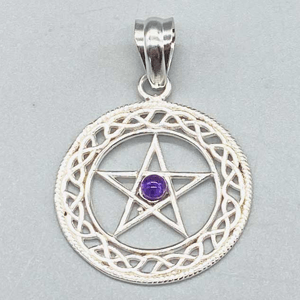 Amethyst Pentagram Sterling Silver Pendant 30mm