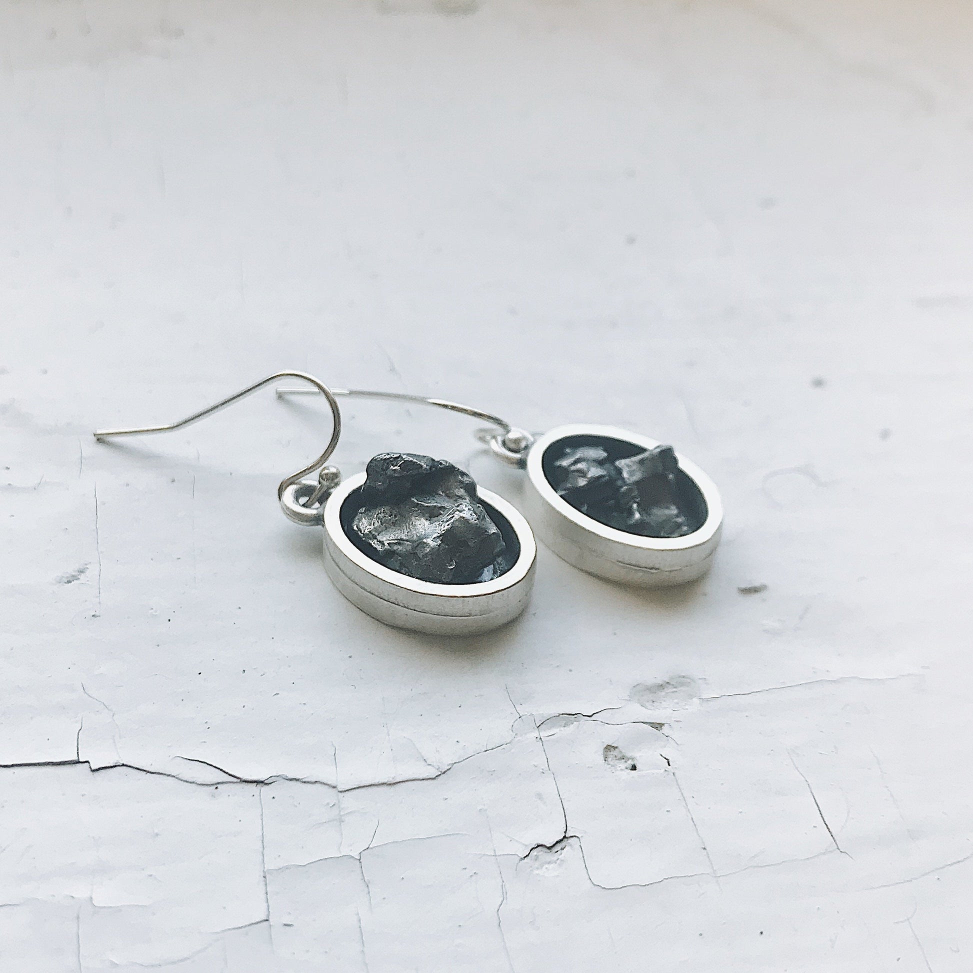 Oval Dangle Earrings w/ Raw Campo del Cielo Meteorite