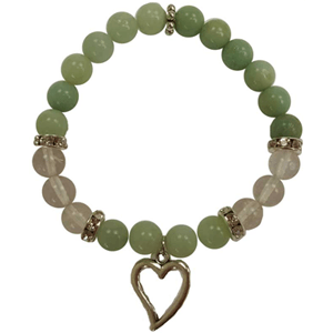 Amazonite / Clear Quartz with Heart Bracelet 8mm