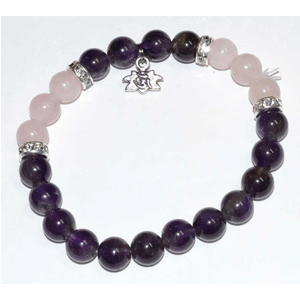 Amethyst & Rose Quartz / Lotus Bracelet 8mm