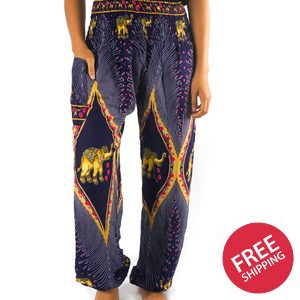 Purple PEACOCK ELEPHANT Women Boho & Hippie Harem Pants