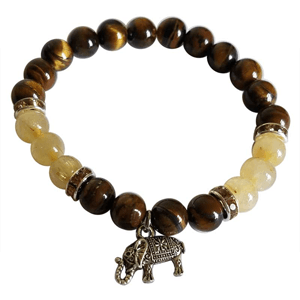 Tiger Eye / Rutilated Quartz with Elephant Bracelet 8mm