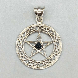 Black Obsidian Pentagram Sterling Silver Pendant 30mm