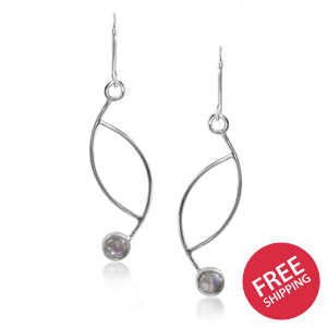 Ellipse Rainbow Moonstone Sterling Silver Fishhook Earrings