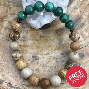 Malachite & Picture Jasper Stretch Bracelet! Genuine Stones