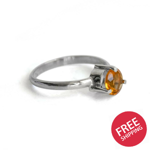 Solitaire Citrine Three Prong Sterling Silver Ring