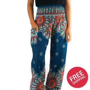 Teal FLORAL MANDALA Women Boho & Hippie Harem Pants