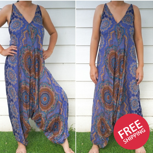 Blue Mandala Boho Hippie Jumpsuit