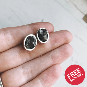 Oval Raw Meteorite Small Stud Earrings