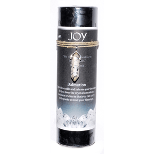 Joy pillar candle with Dalmatian Jasper pendant