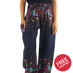 Blue FLORAL Women Boho & Hippie Harem Pants