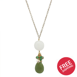 Jade and Sea Glass Drop Pendant Necklace