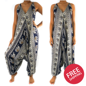 Blue Elephant Boho Hippie Jumpsuit